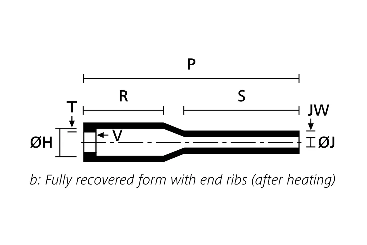 Recovered drawing of Helashrink 120 bottle shape heat shrink boot with rib