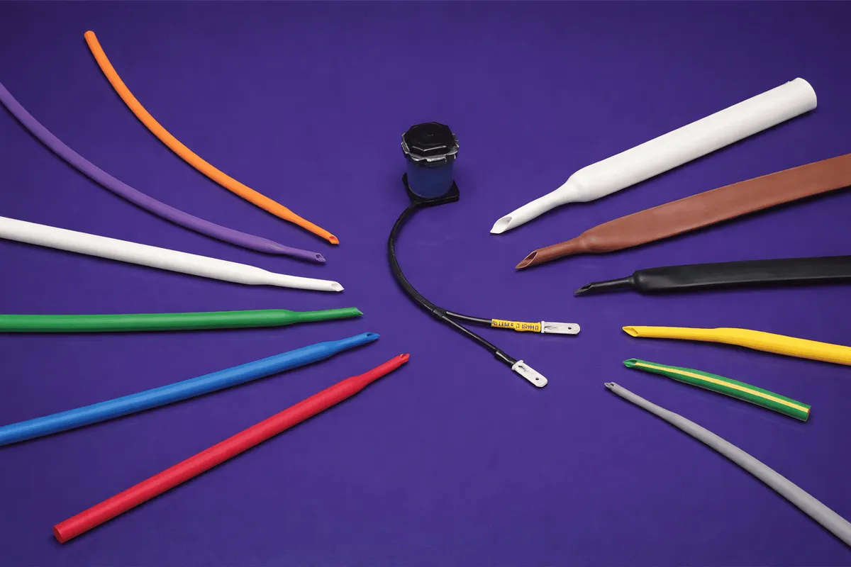 [ai] WS201 irradiated PVC heat shrink tubing in assorted colors demonstrating flexible, flame-retardant insulation for wire protection