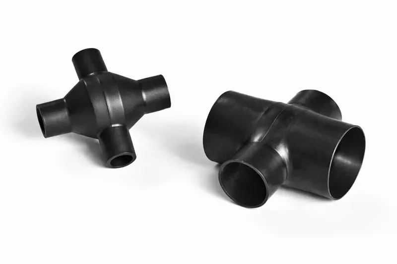 Helashrink 2000 series right angle cross shape allowing cables to be routed in four 90° directions with strain relief