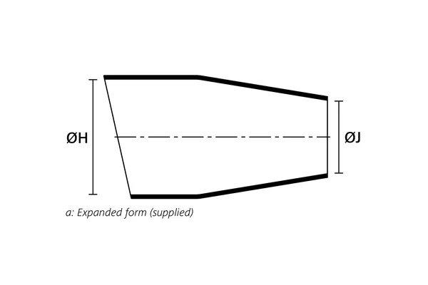 Technical drawing showing the expanded supplied form of a thick wall right angle heat shrink molded shape