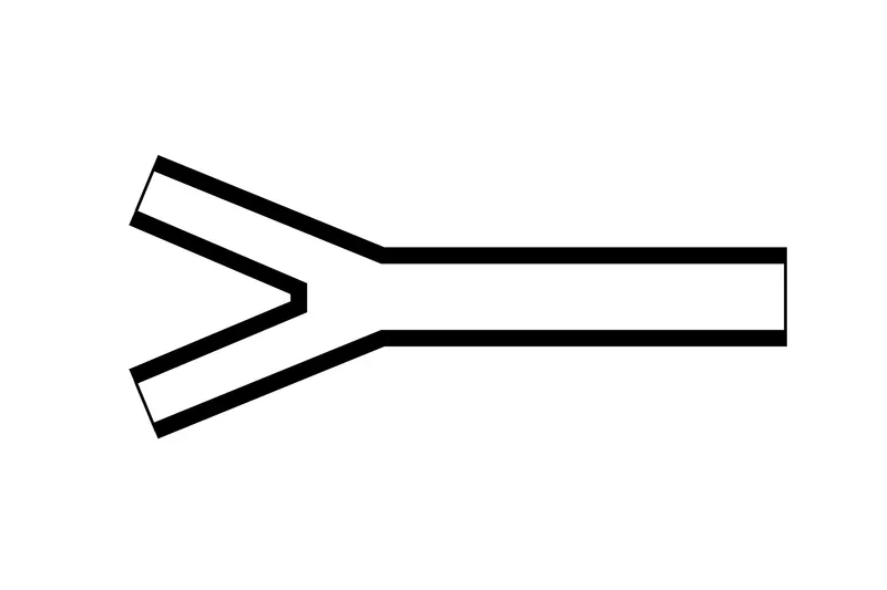 Overview diagram of Helashrink 200 series two way outlet heat shrink shapes for VG style cable harness applications