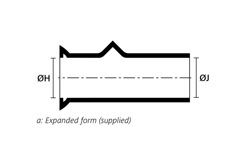 Technical drawing showing the expanded supplied form of a heat shrink angled molded shape