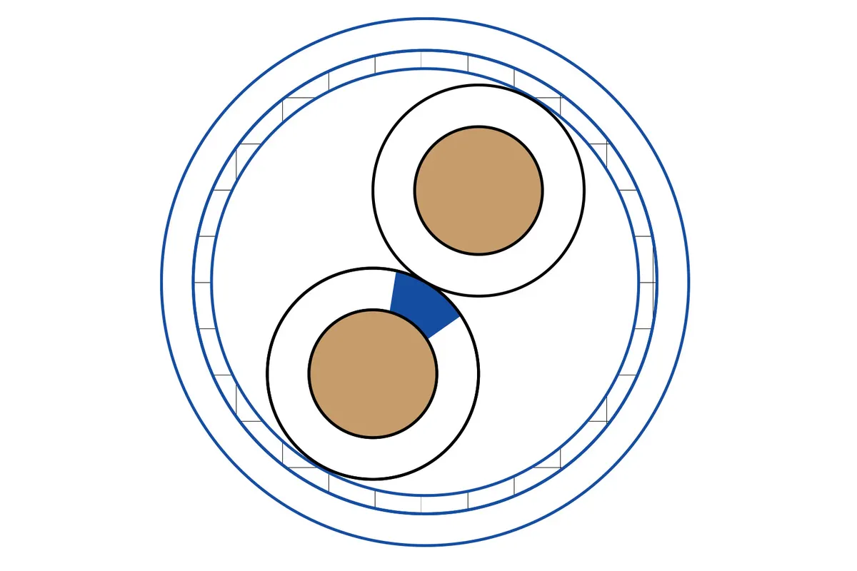 120 ohm twinaxial CANbus cable cross section showing dual conductors and shielding