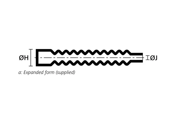 Technical drawing showing the expanded supplied form of a low profile convolute heat shrink boot
