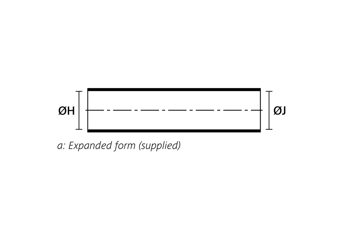 Technical drawing showing the expanded supplied form of a 90° heat shrink elbow shape
