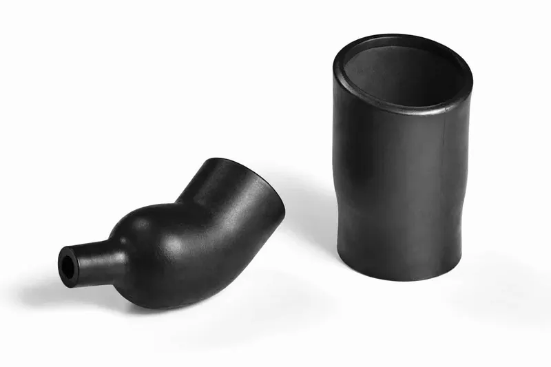 Helashrink 1800 angled heat shrink moulding with rib for harness strain relief and mechanical protection