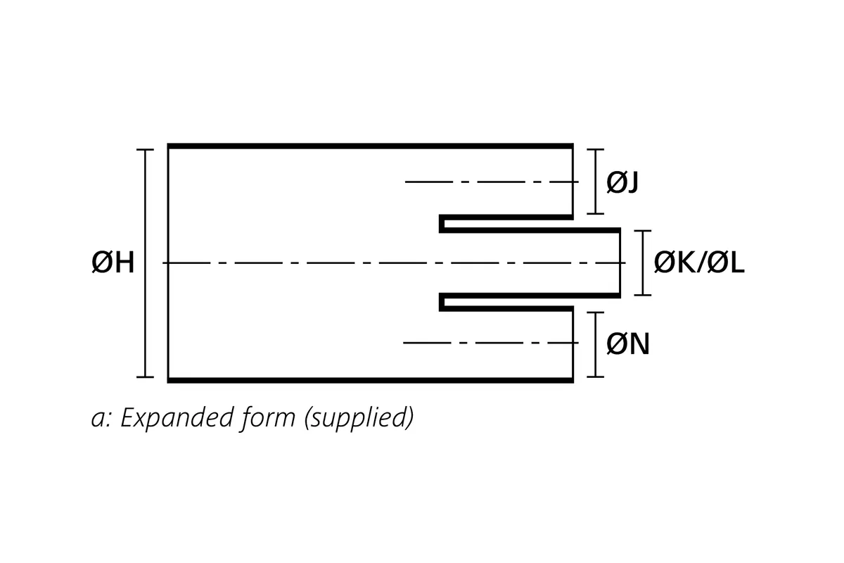 Technical drawing showing the expanded supplied form of a four way heat shrink outlet shape