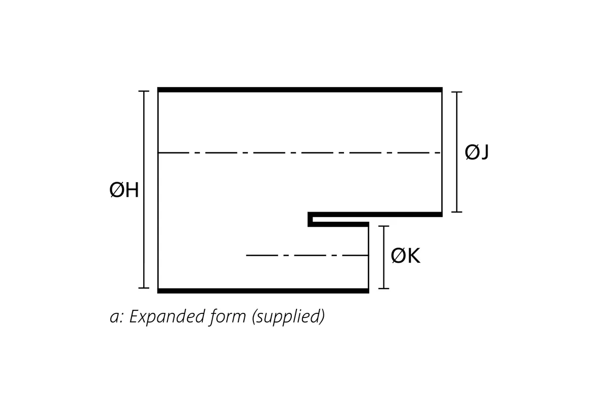 Technical drawing showing the expanded supplied form of a T-shaped heat shrink molded shape