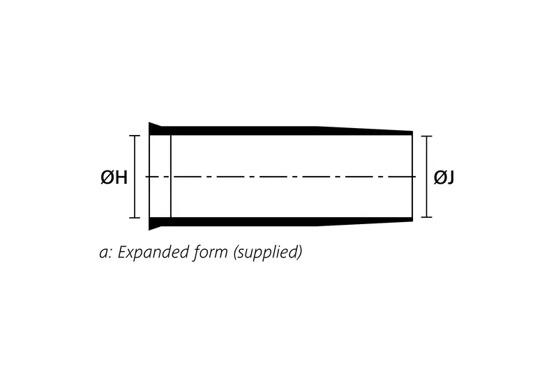 Expanded drawing of Helashrink 150 bottle shape heat shrink boot with rib before recovery