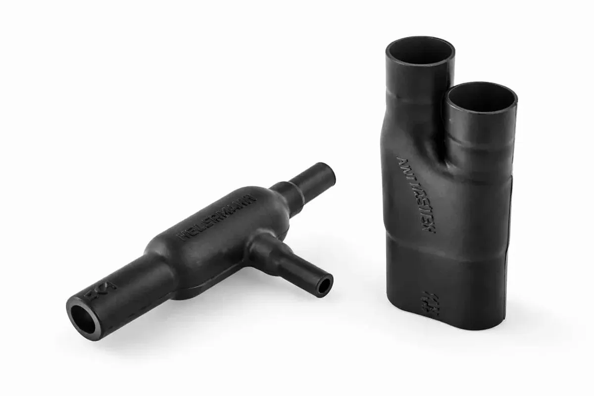 Helashrink 1204-1 offset T-shape heat shrink moulding VG style for harness sealing and strain relief