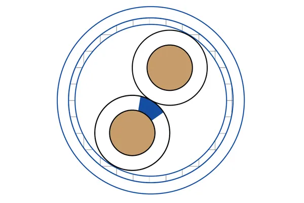 120 ohm twinaxial CANbus cable cross section showing dual conductors and shielding