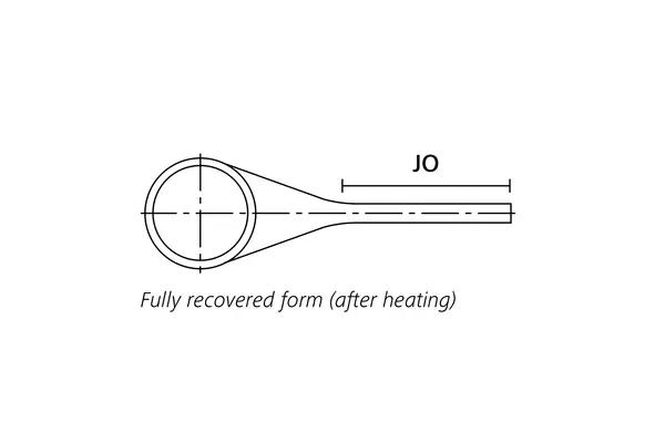 Technical drawing showing the end view of a fully recovered low profile right angle heat shrink molded shape