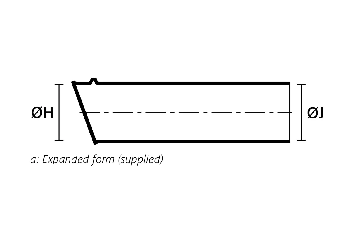Technical drawing showing the expanded supplied form of a low profile right angle heat shrink boot with adapter lip
