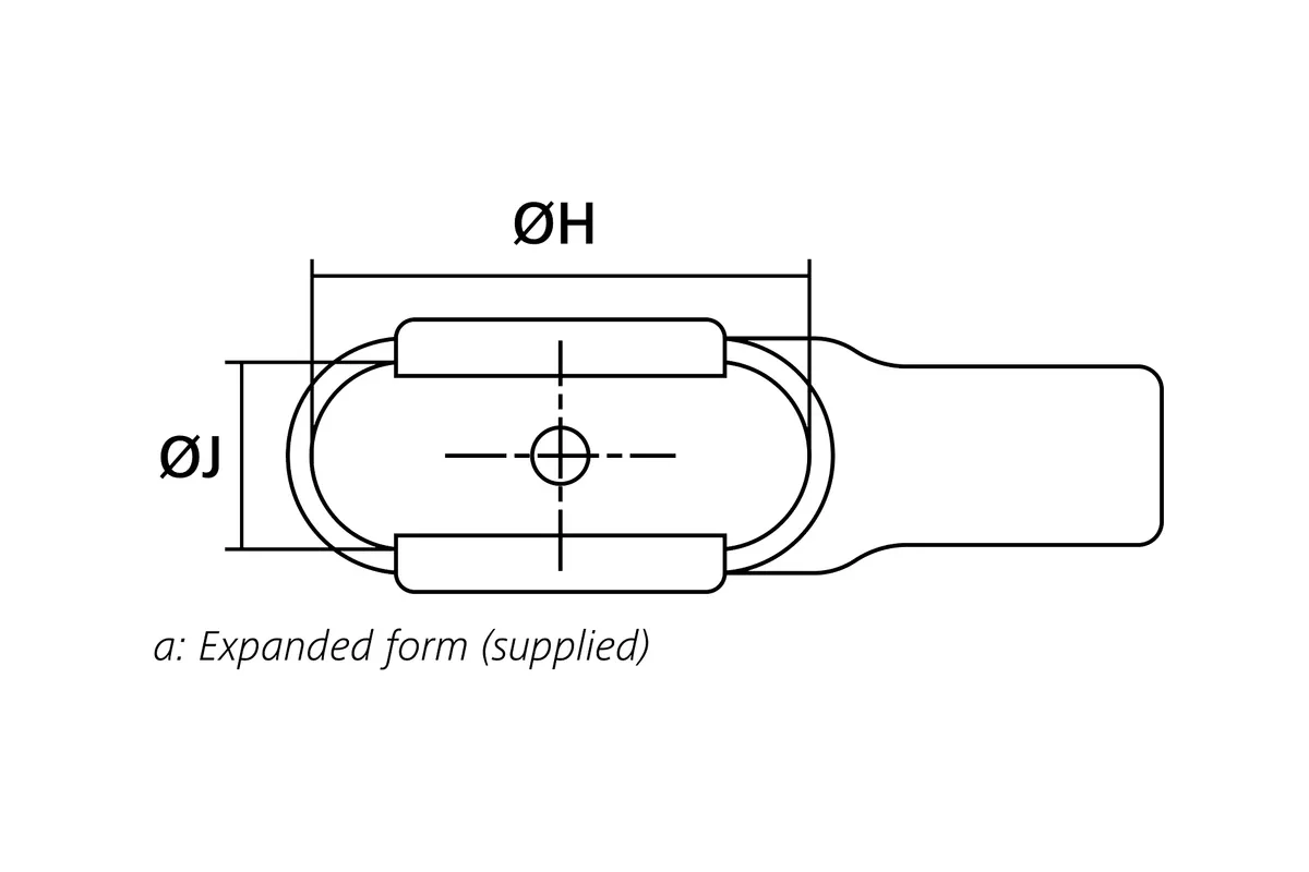 Technical drawing showing the expanded supplied top view of a 90° heat shrink connector cover for Min-D connectors