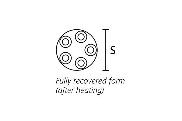 Technical drawing showing the end view of a fully recovered five way heat shrink outlet breakout boot