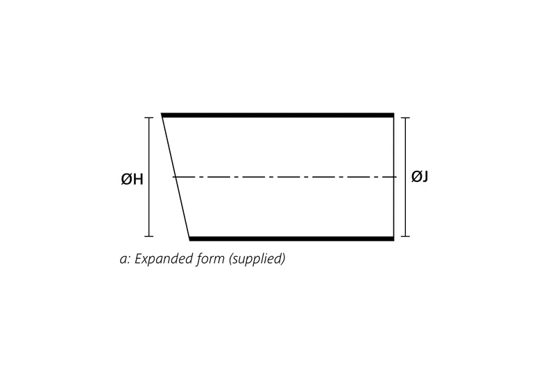 Technical drawing showing the expanded supplied form of a right angle heat shrink molded shape without rib